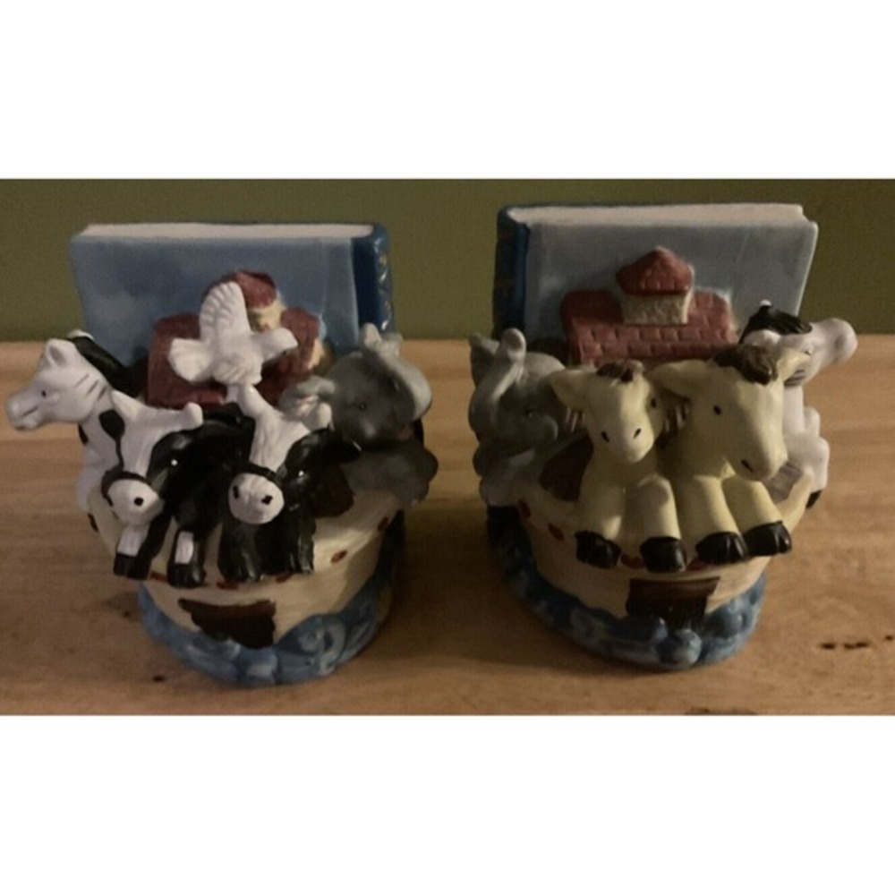 SET OF NOAH'S ARK BOOKENDS....APPROX 4" TALL...COLORFUL & DETAILED CERAMIC - Picture 2 of 11